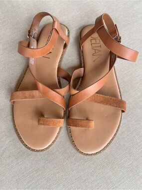 DELTAN Eva Leather Toe Loop Ankle Strap Flat Sandals